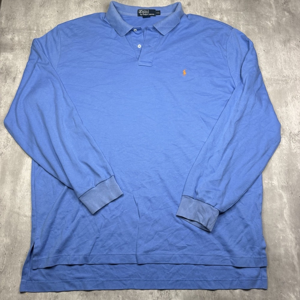 Polo Ralph Lauren Polo Shirt Mens XXL Blue Orange Pony Long Sleeve Cotton Soft